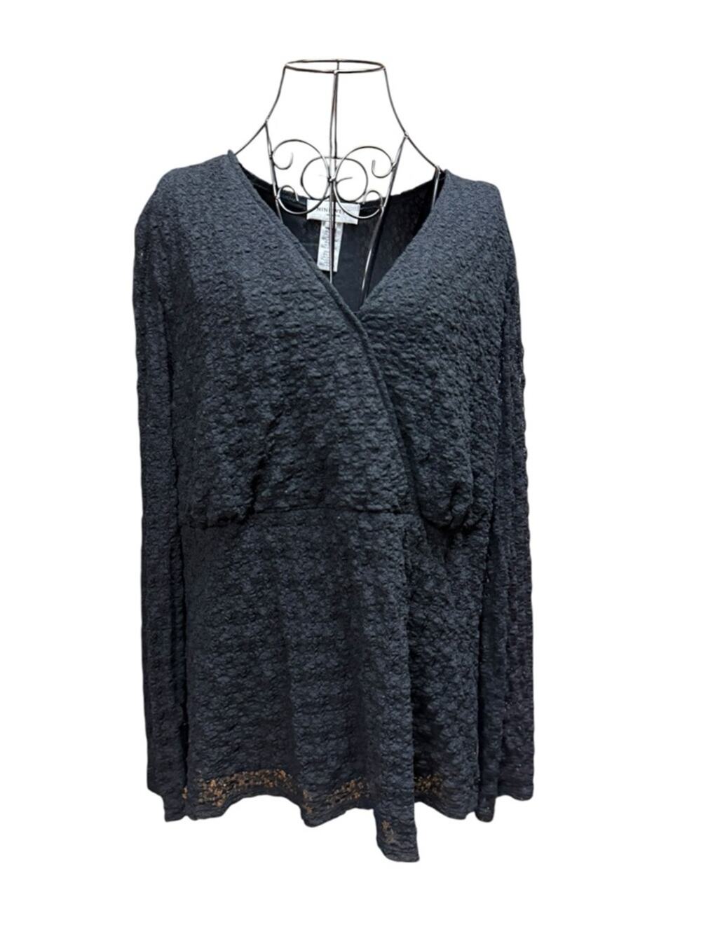 Nine West Black Textured Wrap-Style Tunic Top 3X